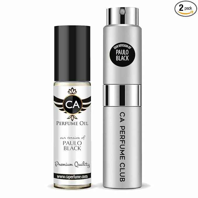 CA Perfume Duo Impression of Paulo Black For Men Perfume Layering Set Mens Cologne Long Lasting Travel Size EDP + Body Oil Roll-On Bottle 0.27 Fl Oz+0.33 Fl Oz