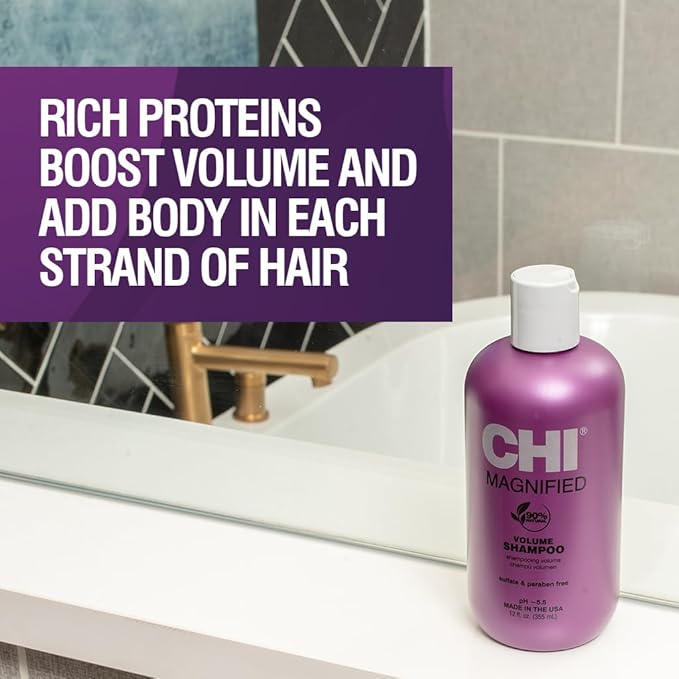 CHI Magnified Volume Shampoo, Boosts Volume & Body & Builds Strength & Shine, Great For Fine Hair, Sulfate, Paraben, & Cruelty-Free, 12 Oz