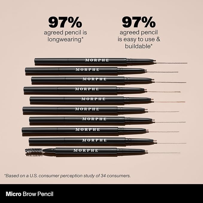 Morphe Micro Dual Eyebrow Pencil - Dual-Ended Brow Pencil Featuring a Retractable, Ultra-Precise, Pointed Tip - Richly Pigmented, Smooth-Gliding, Long-Lasting Wax Formula - Macadamia (0.003 oz)