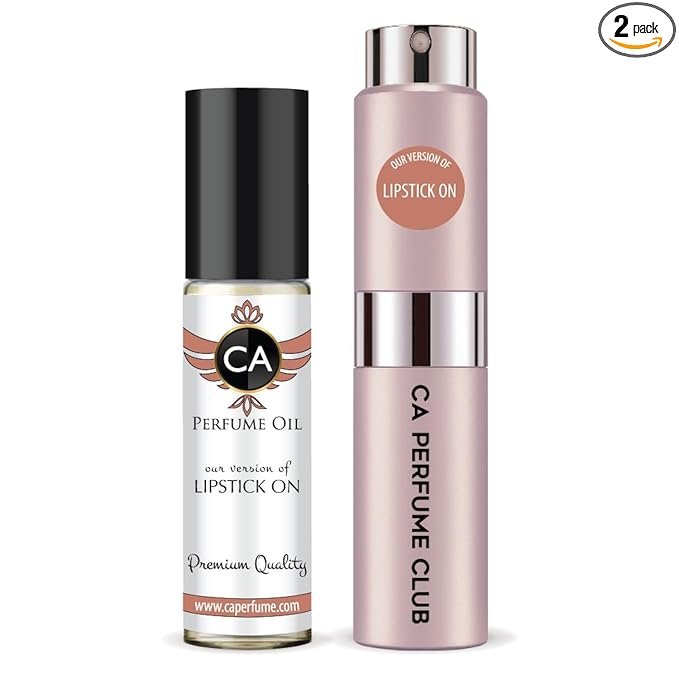 CA Perfume Duo Impression of Lipstick On For Women Perfume Layering Set Long Lasting Travel Size EDP + Body Oil Roll-On Bottle 0.27 Fl Oz+0.33 Fl Oz