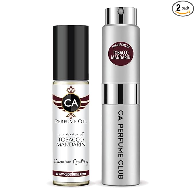 CA Perfume Duo Impression of Tobacco Mandarin For Women And Men Perfume Layering Set Long Lasting Travel Size EDP + Body Oil Roll-On Bottle 0.27 Fl Oz+0.33 Fl Oz