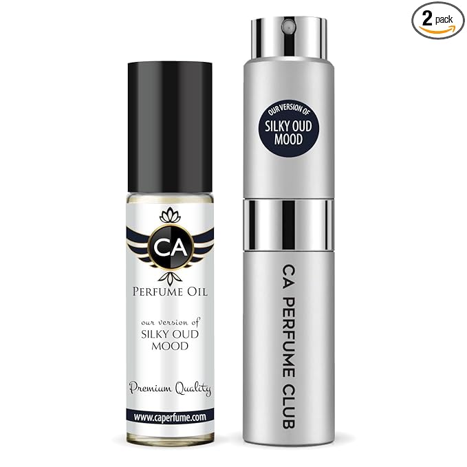 CA Perfume Duo Impression of Silky Oud Mood For Women And Men Perfume Layering Set Long Lasting Travel Size EDP + Body Oil Roll-On Bottle 0.27 Fl Oz+0.33 Fl Oz