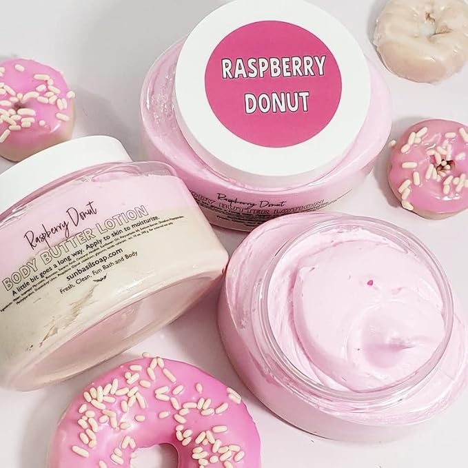 Sunbasil Soap Raspberry Jam Donut Whipped Body Butter Lotion. Skin Softening Hand Cream. Hydrating Moisturizer