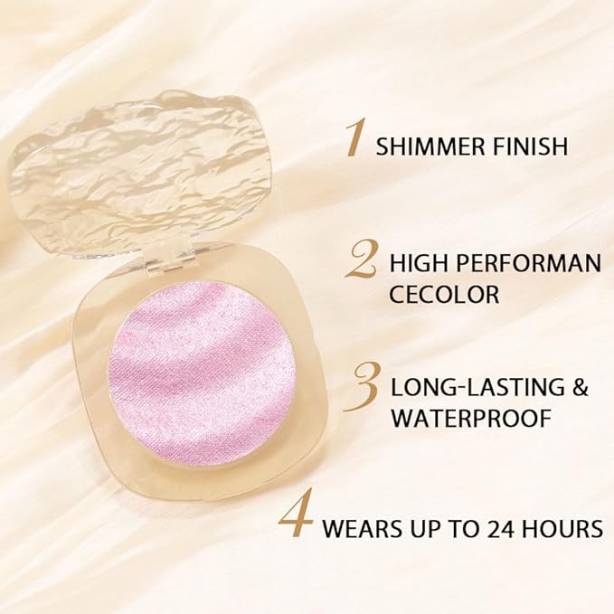 CAKAILA Pink Shimmer Glitter Sparkling Monochrome Eyeshadow Palette,Metallic Single Eye Shadow Palette for Older Women,Long Lasting Naturing-Looking Eye Makeup