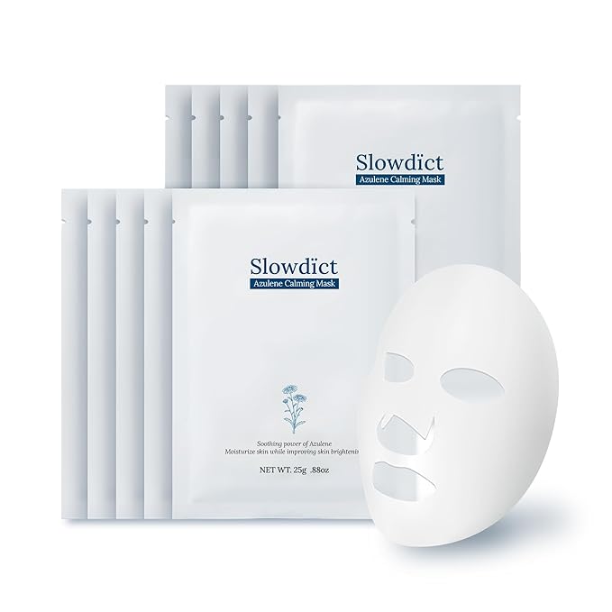 Azulene Mask Pack with Blue Chamomile (10 Sheets) - Instant Skin Soothing & Cooling Relief for Irritated Skin, Intensive Moisture Barrier Care, Authentic Korean Skincare Face Sheet Mask