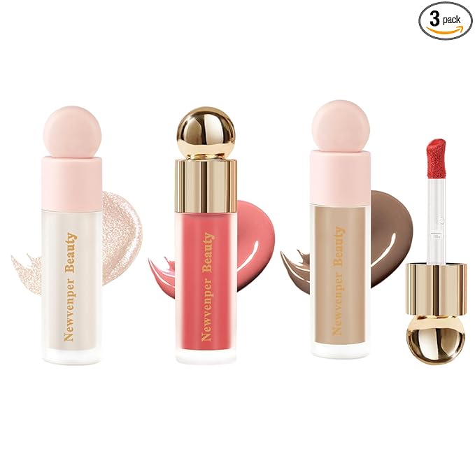 Liquid Contour,Liquid Highlighter, Blush with Face Brush Long Lasting Smooth Lightweight Smudge Proof Contour+ Blush+ Highlighter