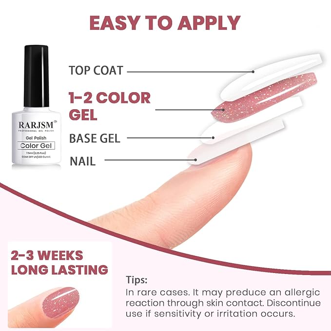 RARJSM Nude Glitter Gel Polish Set 6pcs Shimmery Jelly Nail Polish Iridescent Sparkly Pink Purple Apricot Beige Translucent Natural Skin Tone Color 7.5ml Soak off UV LED Cured