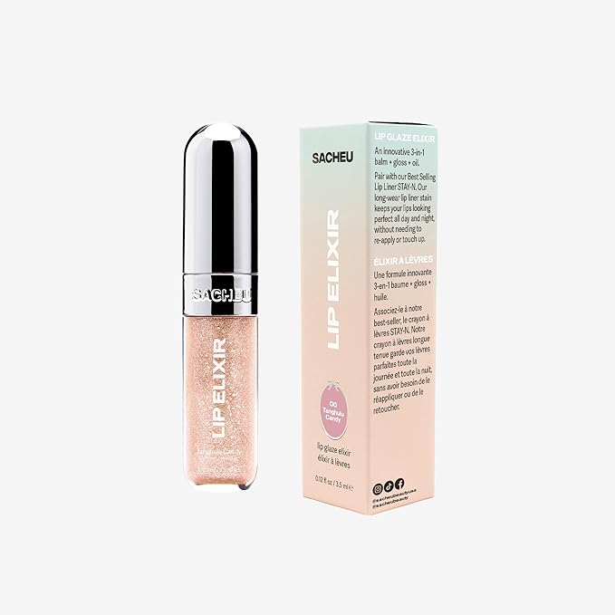 Sacheu Lip Elixir Nourishing and Hydrating Lipgloss — Moisturizing Plumping Lip Gloss Enriched with Collagen, Non-Sticky Lip Color Smooth High-Shine Finish, Vegan & Cruelty-Free, Tanghulu Candy