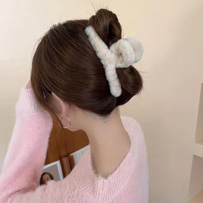 3pcs Fuzzy Claw Clip,Plush Hair Clamp for Thick Hair, Large Faux Fur Hair Claw Clips,cute hair clips for claw clips for Thin Hair