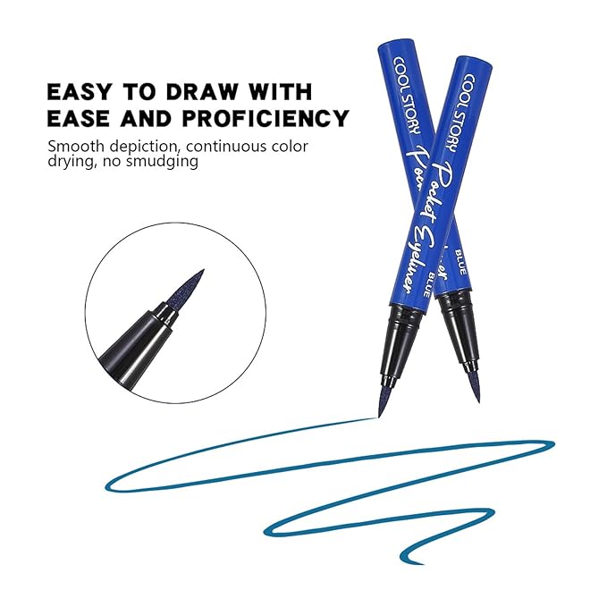 COOL STORY 3 Color Waterproof Liquid Eye Liner, Stay All Day Makeup with Fine Brush Tip Lasting Satin Finish, Smudge-Proof & Transfer-Resistant Black Brown Blue