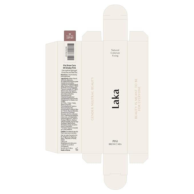 Laka Pixi Eyebrow Mascara 8g/0.28oz., Eyebrow Gel to Fix and Shape Brows, Clump-Free, Brow Fixer with Slim Precision Brush, Vegan, K-Beauty (04 Smoky Pink)