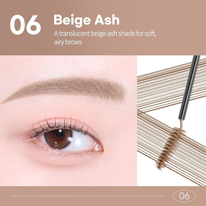 PERIPERA Speedy Skinny Brow Mascara (06 BEIGE ASH), Tinted Eyebrow Mascara with Slim Precision Brush, Clump-Free Natural Brows, K Beauty, Korean Makeup