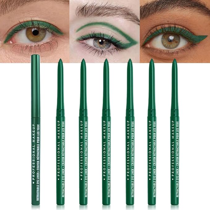 Retractable Creamy Eyeliner Eyeshadow Sticks for Eye Makeup, Ultra Pigmented Mechanical Eye Pencils, Smudge Proof Matte Satin Finish Formula, Longlasting, Vegan & Cruelty-Free (6 Pcs-Green-07)