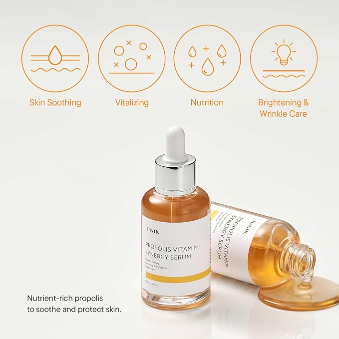 IUNIK Propolis Vitamin Synergy Serum – Propolis & Vitamin Tree Extract, Glow Boosting & Nourishing Serum for Dry, Dull & Sensitive Skin, Korean Skincare, 50ml / 1.69 fl oz