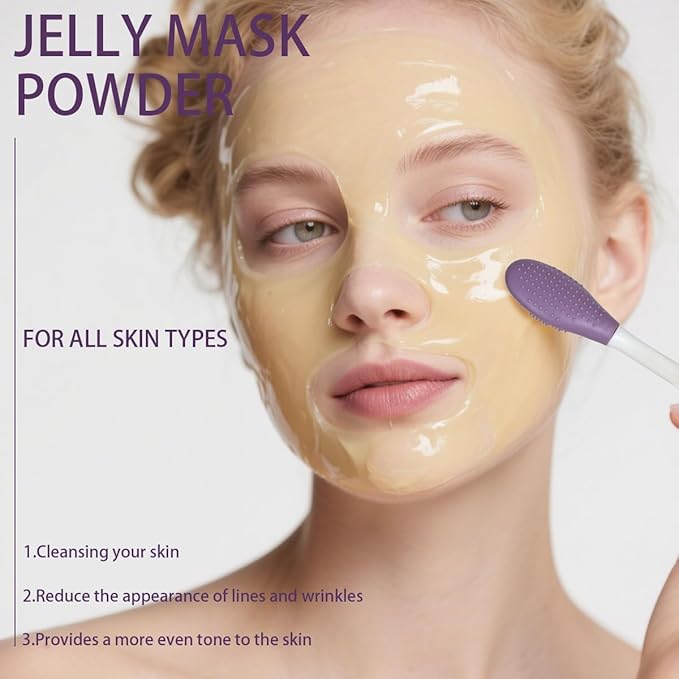 Jelly Mask Powder for Facials, Collagen Jelly Mask for Professionals, Hydrating & Moisturizing Peel-Off Natural Gel Facial Mask with Double-ended Silicone Brush, 23 Fl Oz