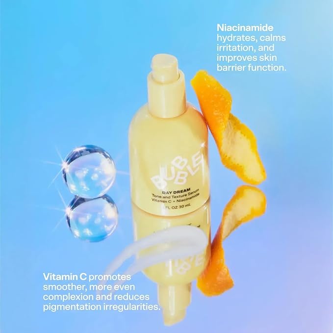 Bubble Skincare Day Dream Vitamin C Serum - Lightweight Hydrating Face Serum with Niacinamide + Ceramides - Helps Even Skin Tone & Improve Texture from Sun Damage - Summer Skin Care Essential (30ml)