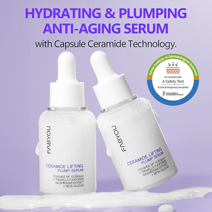 Ceramide Plumping Serum for Face 1.01 fl oz - Anti-Aging, Wrinkle Care with Volufiline & Bakuchiol, Glass Skin korean Skincare for Firming, Barrier Repair & Hydrating