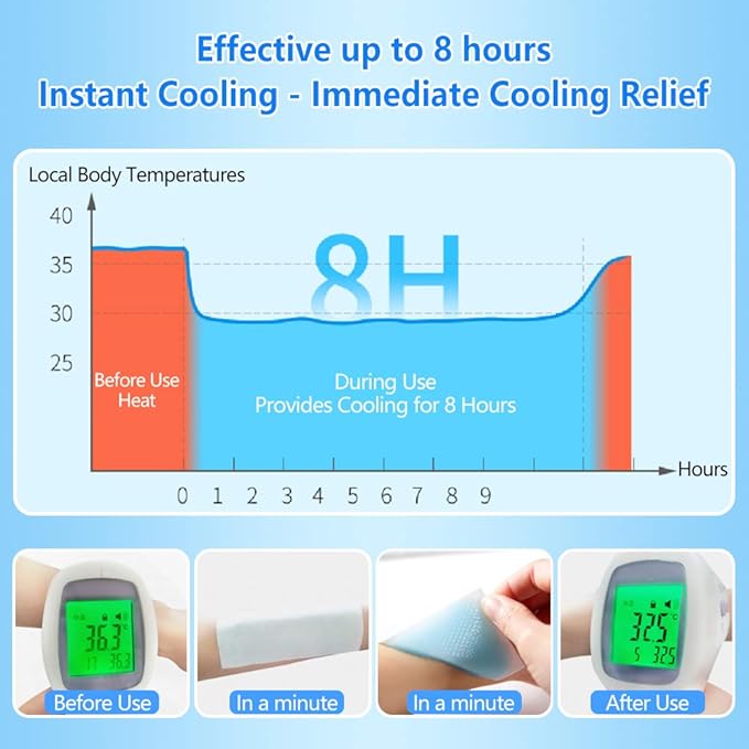 EASYEAH 16 Sheets Baby Cool Pads for Kids Fever Discomfort & Pain Relief, Cooling Relief Fever Reducer, Soothe Headache Pain, Pack of 16