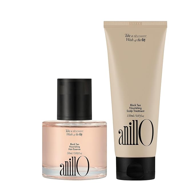 ANILLO Black Tea Scalp Nourishing Duo: Scalp Hair Mask & Essence Set - Strengthen Scalp Barrier & Repair Weak Hair - Vegan, Woody Scent (1.69oz+5.07oz)
