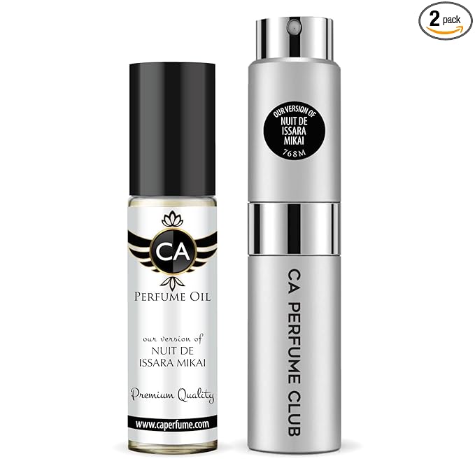 CA Perfume Duo Impression of Nuit Miyake For Men Perfume Layering Set Mens Cologne Long Lasting Travel Size EDP + Body Oil Roll-On Bottle 0.27 Fl Oz+0.33 Fl Oz