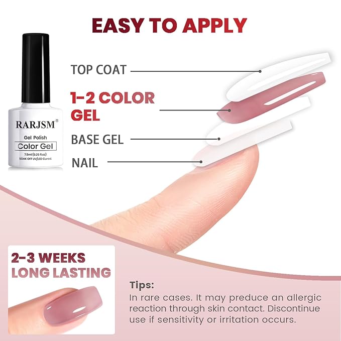RARJSM Nude Jelly Gel Nail Polish Set 6pcs Clear Crytal Glass Pale Gray Pink Cherry Red Series Transparent Sheer Amber Milky Gel Varnish LED UV Curing Requires Soak off French Manicure Home Salon