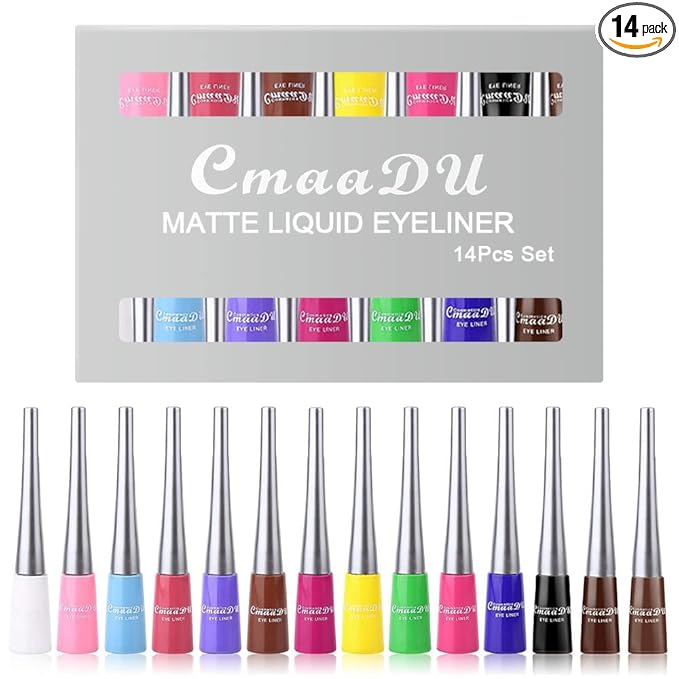 14 Colors Liquid Color Eyeliner, Halloween Waterproof Matte Colored Eyeliners Smudge-proof Fluorescent Colorful Eyeline Face Body Paint Cosplay Gifts Mother's Day for Women