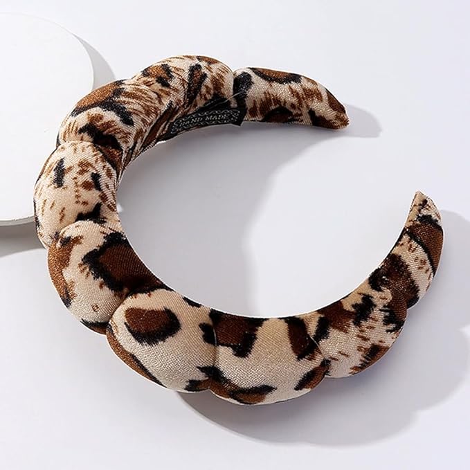 Spa Headbands Puffy Makeup Skincare Headbands for Washing Face or Facial, Terry Cloth Fabric Hairbands for Makeup Removal Shower Skin Treatment(Large Leopard Print)