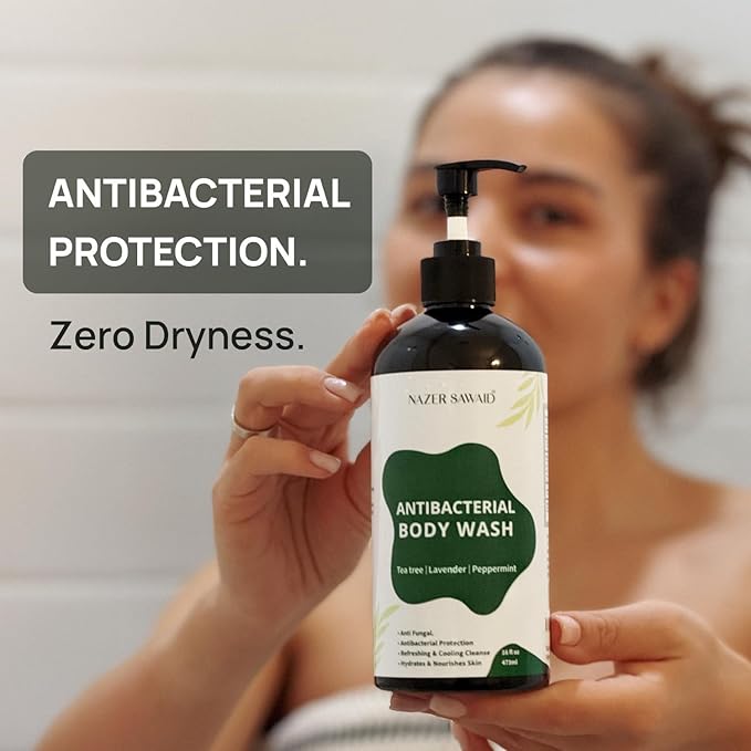 Tea Tree Antifungal Body Wash – Antibacterial Soap for Jock Itch, Back Acne, Eczema & Body Odor – Peppermint & Lavender – For Men & Women – All Skin Types – 16 Oz