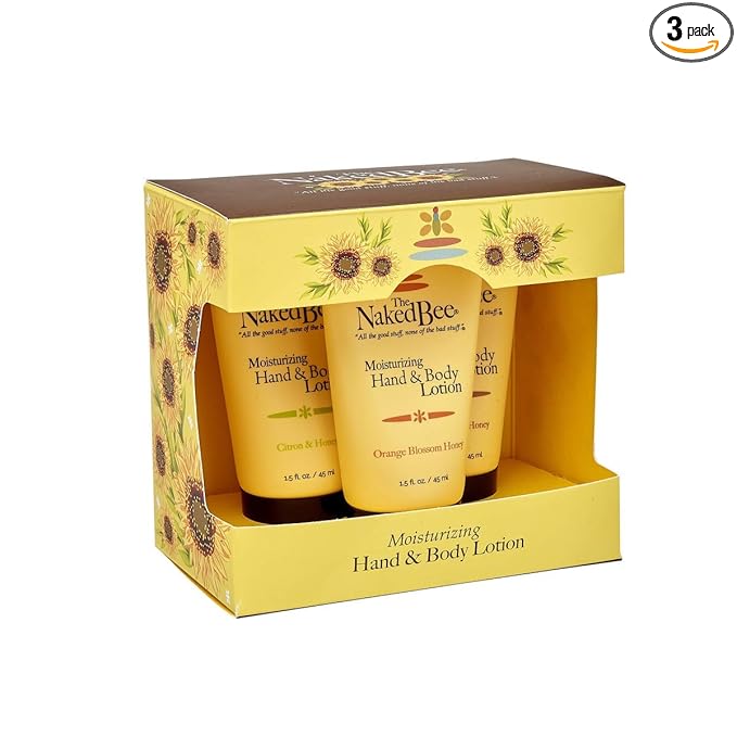 The Naked Bee Moisturizing Hand and Body Lotion, enriched with Orange Blossom(45 ml), Citron & Honey (1.5 oz), Coconut & Honey (1.5 fl oz), 3 Pack