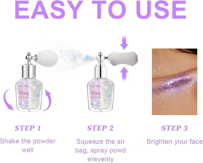 Hair and Body Glitter Spray, Shimmering Powder Sparkle Powder Makeup, Glitter Loose Sparkle Makeup for Body Highlighter,Festival Prom Rave Accessories (Iridescent-Violet)