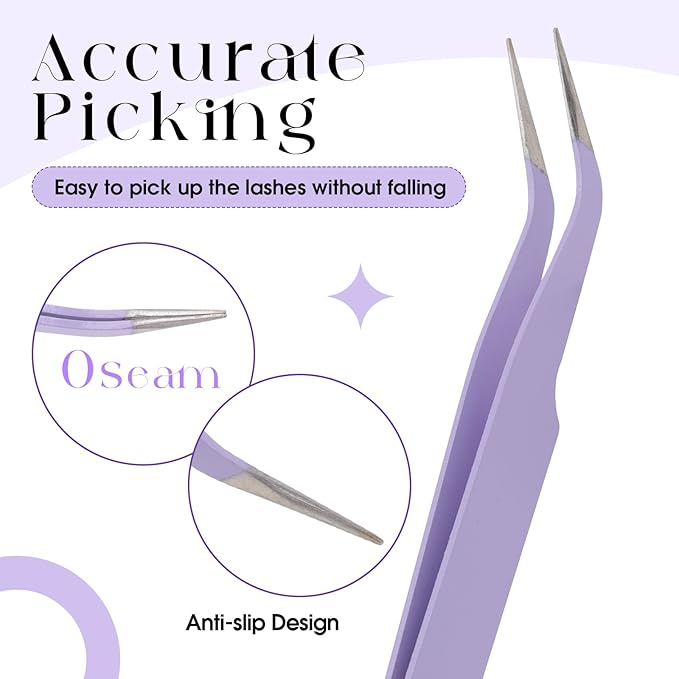 Professional Eyelash Tweezers - Stainless Steel Lash Applicator Tool for False Eyelashes, Precision Fiber Volume Lash Tweezers Eyelid Tape & Extensions for Beginner by WENDY LASHES