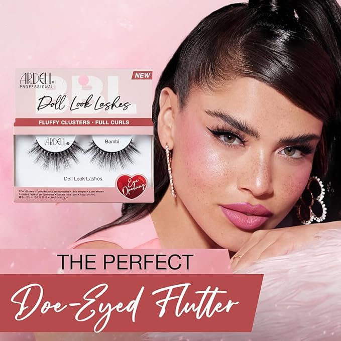 Ardell Doll Look Lashes Bambi – Fluffy Cluster Natural Look False Eyelashes, Full Curls for Big Eye Effect, Lightweight Reusable Wispy Lashes Strips, 4 Pack