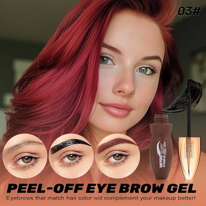 Peel Off Eyebrow Gel for Women, Fuller & Defined Looking Brows, Brown Espresso Taupe Auburn Chocolate, 5 Days Long-Lasting Waterproof Sweatproof, Gift for All Skin Types (03-Auburn)