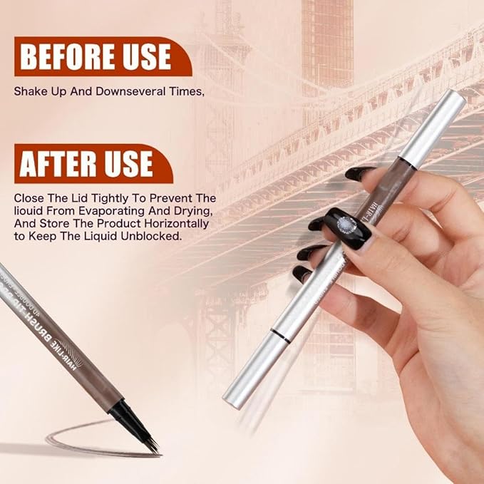 Microblading Eyebrow Pencil & Pen for Women，Waterproof Smudge Proof Quick-Dry Brow Definer with Micro Split Tip for Hair Like Strokes, Faux Brow Lift and Snatch Brow Tint (Brown)