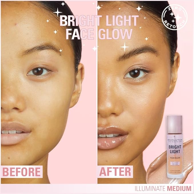 Revolution Beauty London, Bright Light Face Glow, Lightweight & Brightening Multi-Use Skin Tint, Illuminating and Natural Glow Finish, Illuminate Medium, 0.77 Fl. Oz