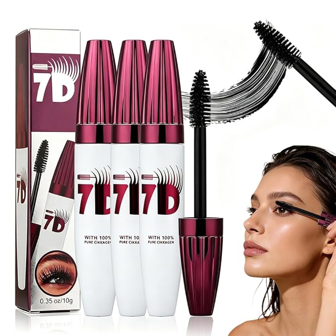 3 PCS 7D Waterproof Volume Mascara, 2026 Upgrade Smudge-Proof Curling & Lengthening Mascara, Long-Lasting Black Mascara Fiber Lashes Thickening Eye Makeup for Defined Curl for Women Girls