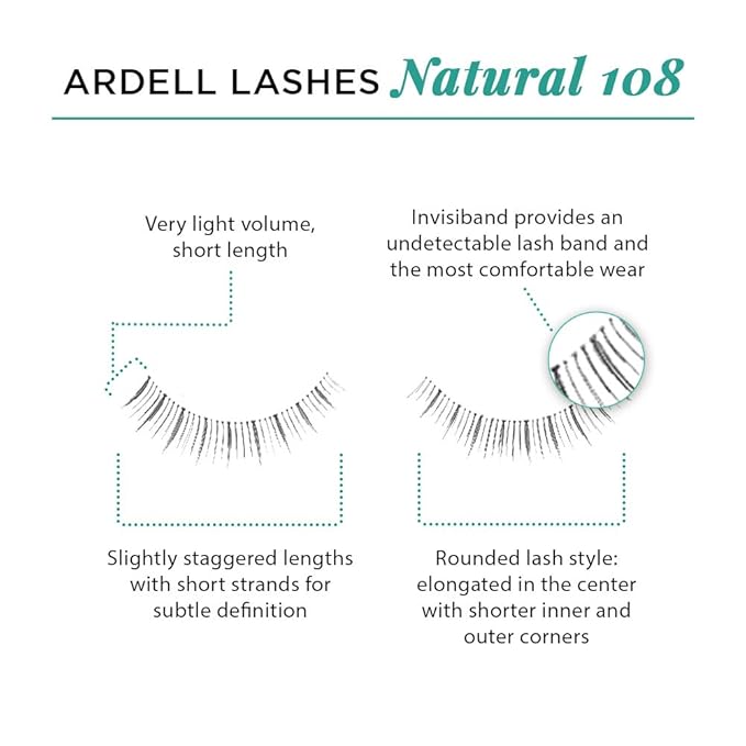 Ardell False Eyelashes 108 - Black, Lightweight, Reusable Strip Lashes for a Soft Natural Look, 4 Pack