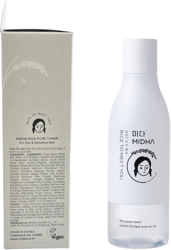 MIDHA Rice Pure Toner, 6.76fl.oz/200ml, Hydrating, Soothing, Fast-Absorbing Daily Toner – Lightweight, Vegan, Alcohol-Free, Clean Beauty Skincare for Sensitive & Dry Skin