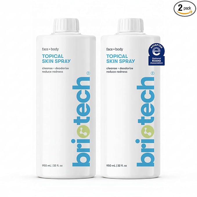 BRIOTECH Topical Skin Spray, Hypochlorous Acid for Sensitive Skin, HOCl Facial Mist, Full Body Support Against Irritation, Calm Redness, Soothe Foot & Scalp, 32 fl oz Refill (2 Pack)