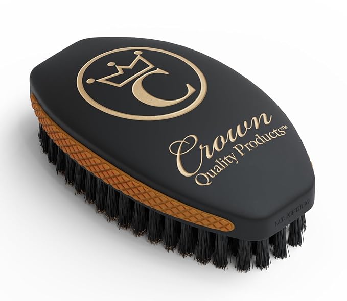 CQP 360 Wave Brush 2.0 - SOFT All Boar Bristle Hairbrush, BLACK & GOLD - Peanut Butter Non-Slip Rubber Grips, Indestructible Waterproof Design - The Ultimate 360 Wave Brush