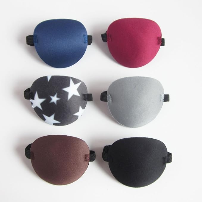 6pcs Eye Patches,Comfortable Adjustable Medical Eyepatch for Right or Left,Soft Lazy Eye Path for Pirate Costume Black,Blue,Red,Brown,Gray