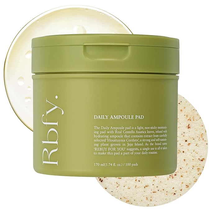 Rbfy. Daily Ampoule Pad (100 Pads) – Korean Facial Toner Pads with Pure Cica Complex, Soothing, Redness Relief & Hydrating, Gentle for Dry, Stressed, and Sensitive Skin, Korean Skincare.