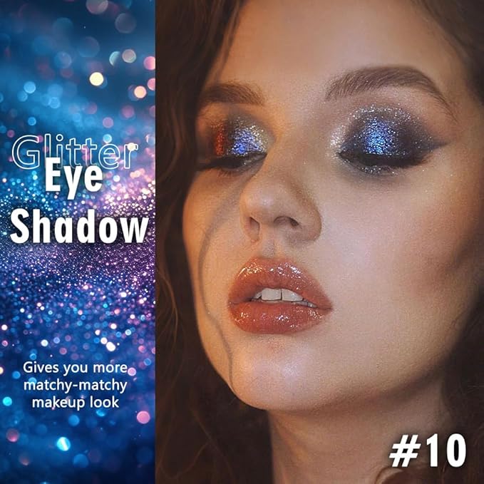 WanTuoluo Sparkly Eyeshadow Palette for Women, Single Monochrome Eye Shadow Makeup, Shiny Pressed Cream Powder, Blendable Natural sombras para ojos, Holographic,Vegan,Travel (10-sparkly-Blue)