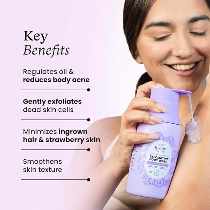 Fox,tale,# ..2% Salicylic Acid Exfoliating Body Wash with Zinc PCA | Reduces Body Acne, Straw-berry Skin & Ingrown Hair | Texture in 28 Days | Body Wash for Men & Women | Shower Gel | 250 ml