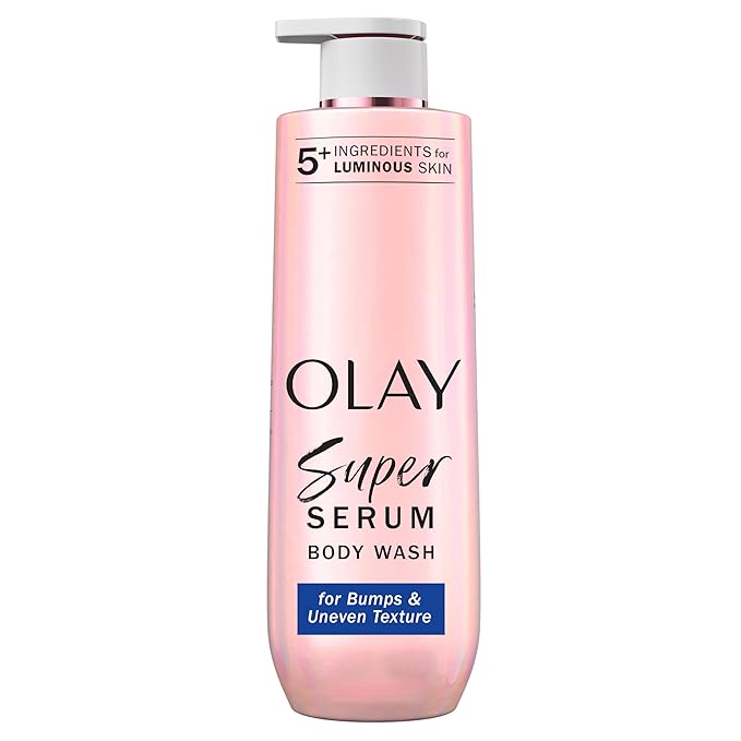 Olay Super Serum Body Wash for Rough & Bumpy Skin, 24hr Long Lasting Rich Hydration, 5+ Ingredient Complex for Bright, Even, Firm, & Luminous Skin, with Collagen Peptide, BHA/AHA & Vitamin C, 20 fl oz