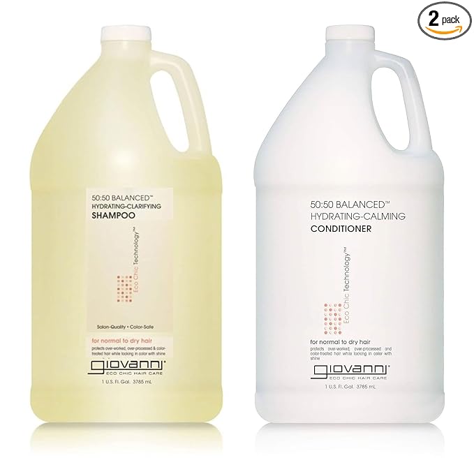 GIOVANNI Eco Chic 50:50 Balanced Hydrating Shampoo & Conditioner Set - Leaves Hair pH Balanced for Over-Processed Hair, Moisturizes & Protects, Salon Quality, No Parabens, Color Safe - 1 gal (2 Pack)