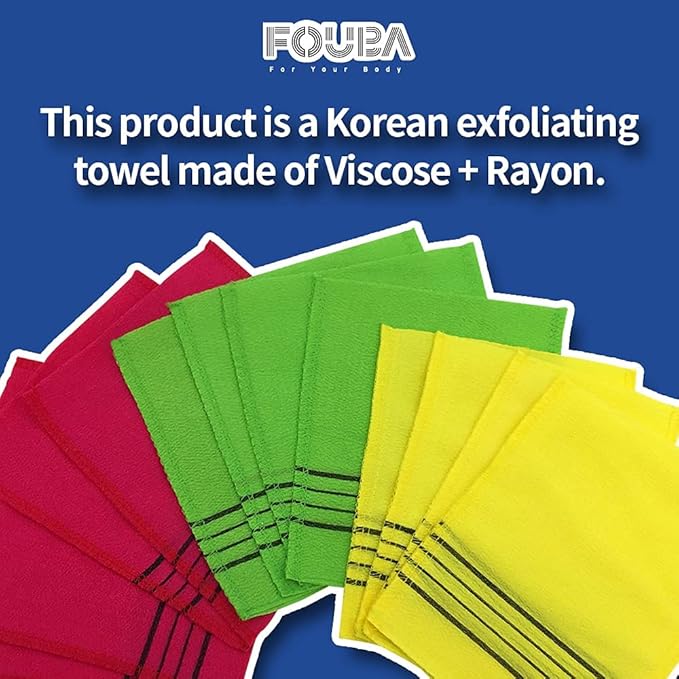 GOLDSANGSA-Korean Exfoliating Towel Washcloth Mitts 12pcs(Green4,Red4,Yellow4)/Korean Italy Towel Skincare Exfoliating Scrub Bath Cloth Remove Dead Skin