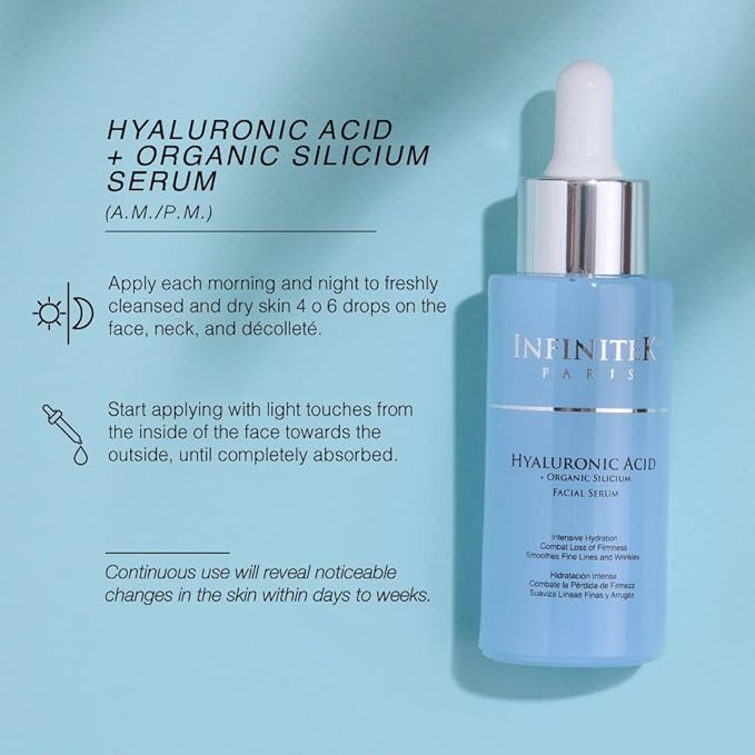 Infinitek Paris Hyaluronic Acid Serum with Organic Silicon | Deep Hydration & Firming Face Serum for Anti-Aging, Smoothing Fine Lines & Wrinkles | Facial Skincare | 1 fl oz / 30 ml