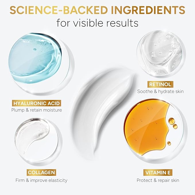 Retinol Cream for Face with Collagen and Hyaluronic Acid - Anti Aging Wrinkle Cream for Women and Men - Day and Night Facial Moisturizer for Tightening and Skin Firming - Crema Hidratante Para la Cara