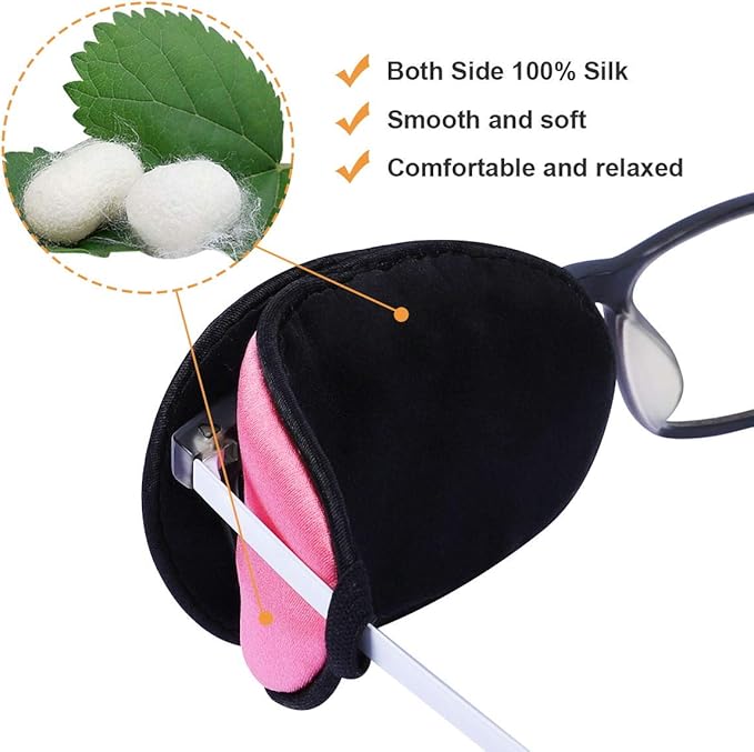 eZAKKA Eye Patches for Adults, Eye Patch for Glasses, Silk Medical Eyepatch for Lazy Eye Patches for Women Amblyopia Strabismus and After Surgery (Peach Pink+Black)